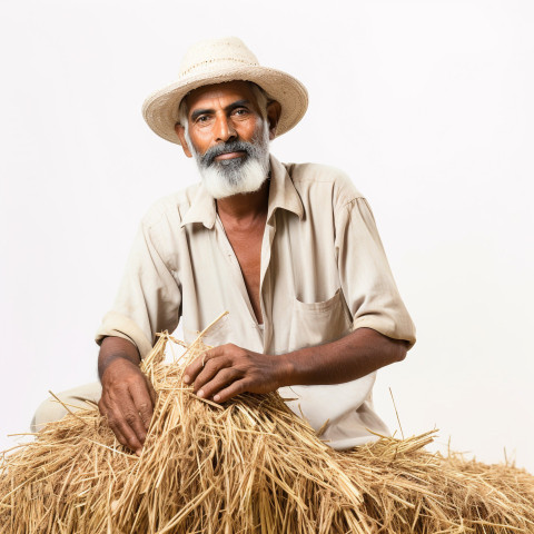Confident indian man farm manager at work on white background
