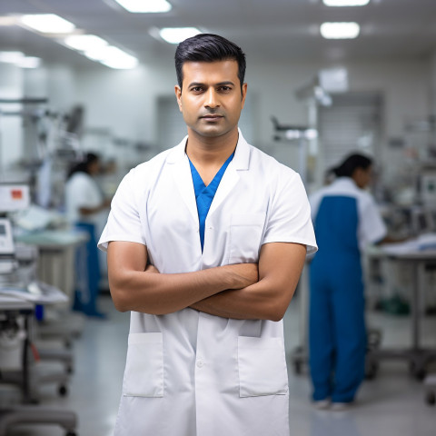 Confident handsome indian man nurse at work on blured background Confident handsome indian man nurse at work on blured background
