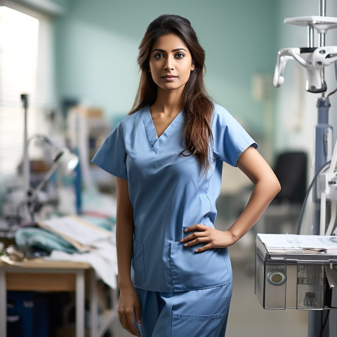Confident beautiful indian woman occupational therapist at work on blured background Confident beautiful indian woman occupational therapist at work on blured background