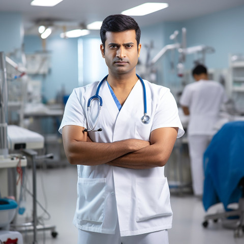 Confident handsome indian man nurse at work on blured background Confident handsome indian man nurse at work on blured background