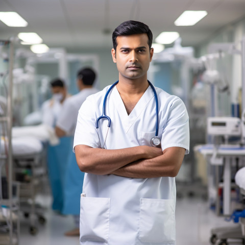 Confident handsome indian man nurse at work on blured background Confident handsome indian man nurse at work on blured background