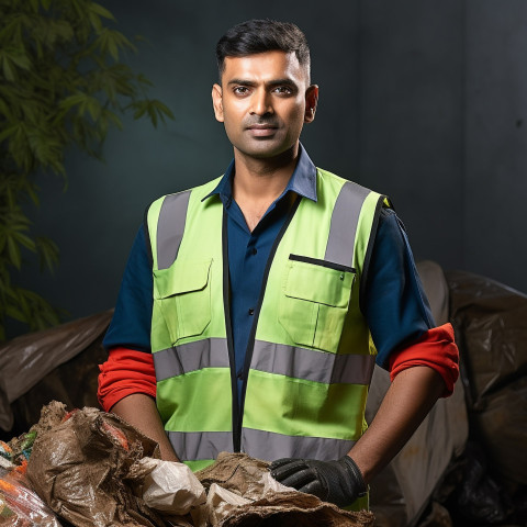 Confident handsome indian man environmental services staff at work on blured background Confident handsome indian man environmental services staff at work on blured background