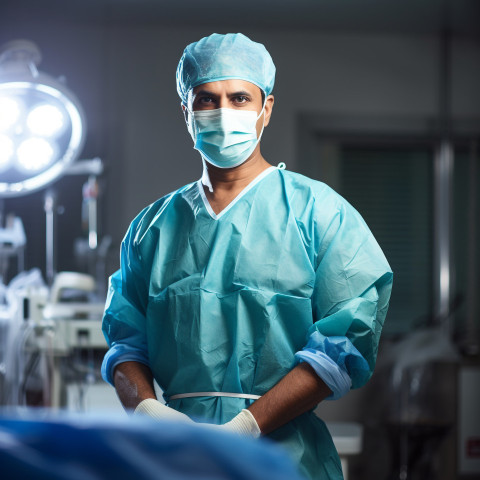 Confident handsome indian man surgeon at work on blured background Confident handsome indian man surgeon at work on blured background