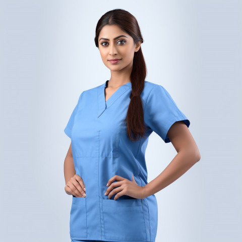 Confident beautiful indian woman hospital security personnel at work on isolated white background