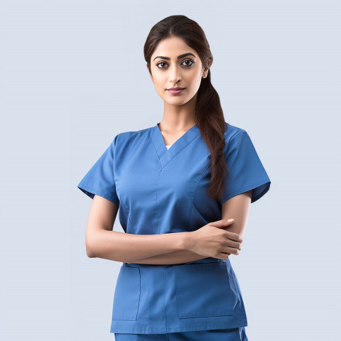 Confident beautiful indian woman hospital security personnel at work on isolated white background