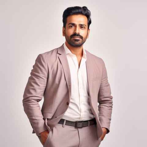 Confident handsome indian man social worker at work on isolated white background
