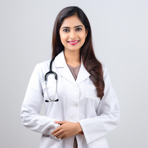 Confident beautiful indian woman pharmacist at work on isolated white background Confident beautiful indian woman pharmacist at work on isolated white background