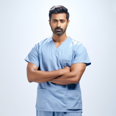 Confident handsome indian man nurse at work on isolated white background Confident handsome indian man nurse at work on isolated white background