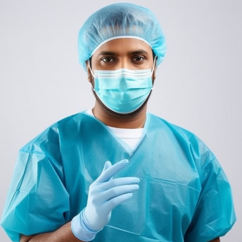 Confident handsome indian man infection control specialist at work on isolated white background Confident handsome indian man infection control specialist at work on isolated white background
