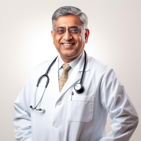 Confident handsome indian man home health aide at work on isolated white background