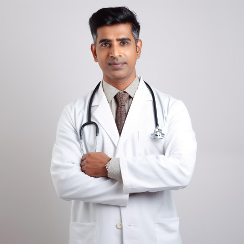 Confident handsome indian man physician at work on isolated white background Confident handsome indian man physician at work on isolated white background