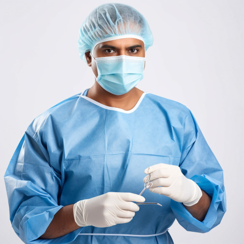 Confident handsome indian man surgeon at work on isolated white background Confident handsome indian man surgeon at work on isolated white background