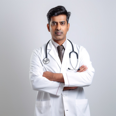 Confident handsome indian man physician at work on isolated white background Confident handsome indian man physician at work on isolated white background