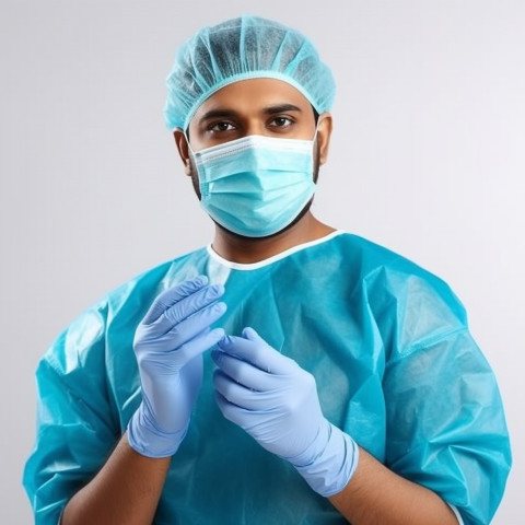 Confident handsome indian man infection control specialist at work on isolated white background Confident handsome indian man infection control specialist at work on isolated white background