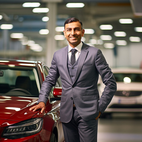 Friendly smiling handsome indian man automotive marketing manager at work on blured background Friendly smiling handsome indian man automotive marketing manager at work on blured background