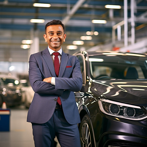 Friendly smiling handsome indian man automotive marketing manager at work on blured background Friendly smiling handsome indian man automotive marketing manager at work on blured background