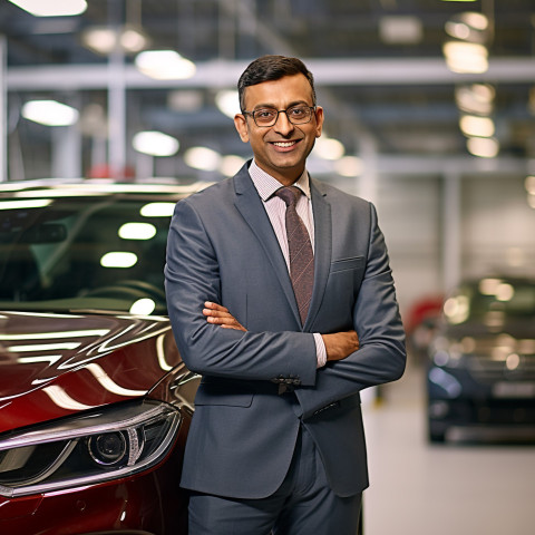 Friendly smiling handsome indian man automotive marketing manager at work on blured background Friendly smiling handsome indian man automotive marketing manager at work on blured background