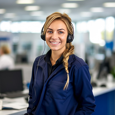 Friendly smiling beautiful woman automotive customer service representatives at work on blured background Friendly smiling beautiful woman automotive customer service representatives at work on blured background