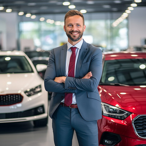 Friendly smiling handsome man automotive sales representative at work on blured background Friendly smiling handsome man automotive sales representative at work on blured background