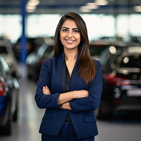 Friendly smiling beautiful indian woman automotive finance manager at work on blured background Friendly smiling beautiful indian woman automotive finance manager at work on blured background