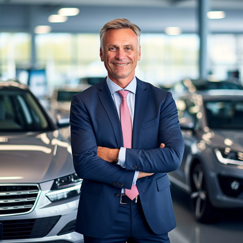 Friendly smiling handsome man automotive sales representative at work on blured background Friendly smiling handsome man automotive sales representative at work on blured background