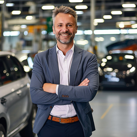 Friendly smiling handsome man automotive human resources manager at work on blured background Friendly smiling handsome man automotive human resources manager at work on blured background