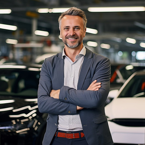 Friendly smiling handsome man automotive human resources manager at work on blured background Friendly smiling handsome man automotive human resources manager at work on blured background