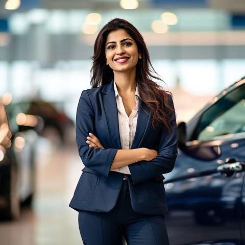 Friendly smiling beautiful indian woman automotive finance manager at work on blured background Friendly smiling beautiful indian woman automotive finance manager at work on blured background