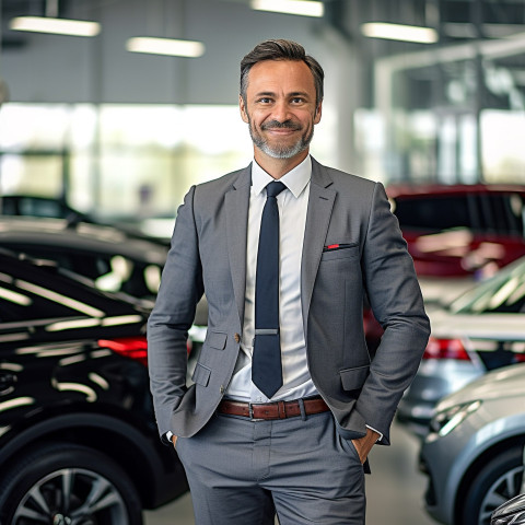 Friendly smiling handsome man automotive sales representative at work on blured background Friendly smiling handsome man automotive sales representative at work on blured background