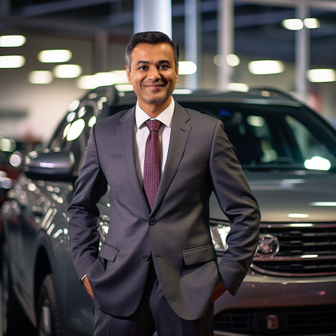 Smiling handsome indian man automotive sales manager at work on blured background Smiling handsome indian man automotive sales manager at work on blured background