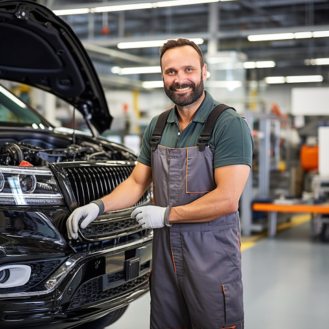 Friendly smiling handsome man automotive cleaning and maintenance staff at work on blured background Friendly smiling handsome man automotive cleaning and maintenance staff at work on blured background