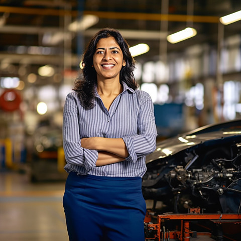 Friendly smiling beautiful indian woman automotive human resources manager at work on blured background Friendly smiling beautiful indian woman automotive human resources manager at work on blured background
