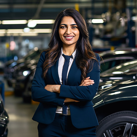 Friendly smiling beautiful indian woman automotive human resources manager at work on blured background Friendly smiling beautiful indian woman automotive human resources manager at work on blured background