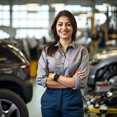 Friendly smiling beautiful indian woman automotive customer relations specialist at work on blured background Friendly smiling beautiful indian woman automotive customer relations specialist at work on blured background