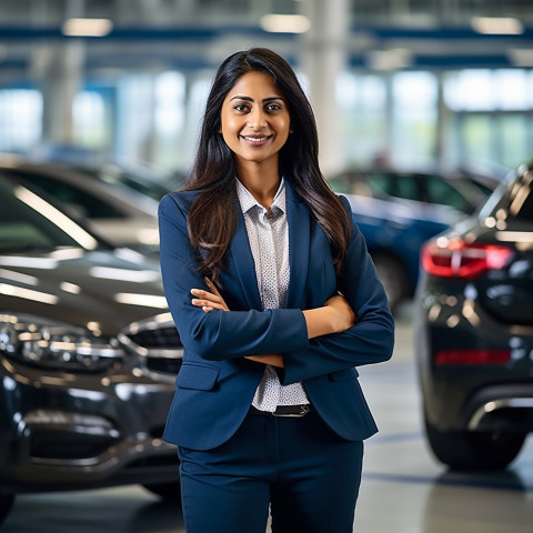 Friendly smiling beautiful indian woman automotive human resources manager at work on blured background Friendly smiling beautiful indian woman automotive human resources manager at work on blured background