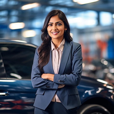 Friendly smiling beautiful indian woman automotive human resources manager at work on blured background Friendly smiling beautiful indian woman automotive human resources manager at work on blured background