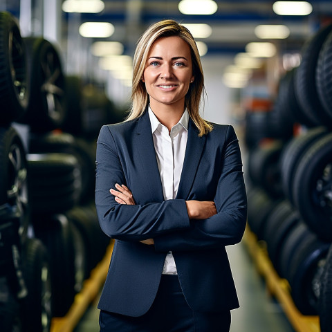 Friendly smiling beautiful woman automotive human resources manager at work on blured background Friendly smiling beautiful woman automotive human resources manager at work on blured background