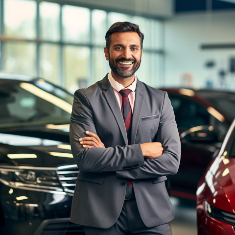 Smiling handsome indian man automotive sales representative at work on blured background Smiling handsome indian man automotive sales representative at work on blured background