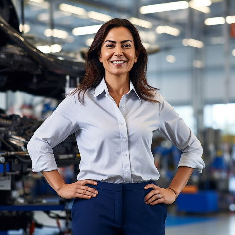 Friendly smiling beautiful indian woman automotive general manager at work on blured background Friendly smiling beautiful indian woman automotive general manager at work on blured background