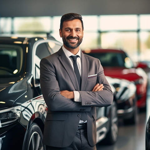 Smiling handsome indian man automotive sales representative at work on blured background Smiling handsome indian man automotive sales representative at work on blured background