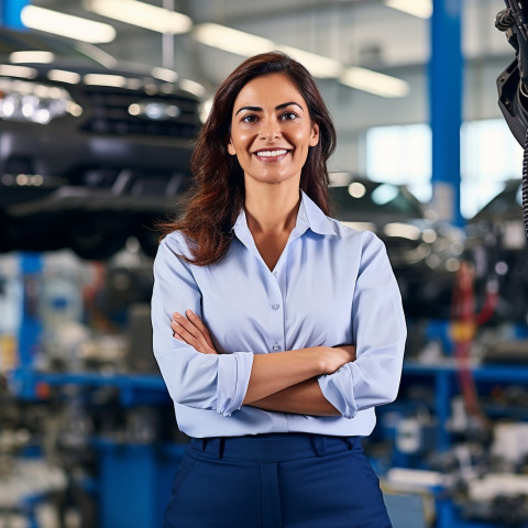 Friendly smiling beautiful indian woman automotive general manager at work on blured background Friendly smiling beautiful indian woman automotive general manager at work on blured background