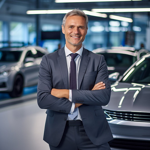 Friendly smiling handsome man automotive sales manager at work on blured background Friendly smiling handsome man automotive sales manager at work on blured background