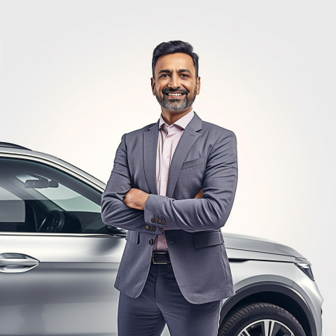 Friendly smiling handsome indian man automotive marketing manager at work on white background Friendly smiling handsome indian man automotive marketing manager at work on white background