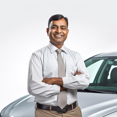 Friendly smiling handsome indian man automotive valets at work on white background Friendly smiling handsome indian man automotive valets at work on white background