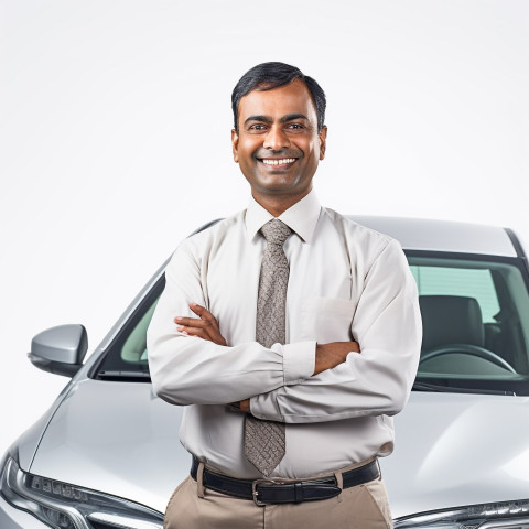 Friendly smiling handsome indian man automotive valets at work on white background Friendly smiling handsome indian man automotive valets at work on white background