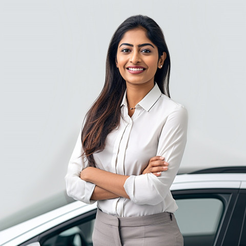Friendly smiling beautiful indian woman automotive customer service representatives at work white background Friendly smiling beautiful indian woman automotive customer service representatives at work white background