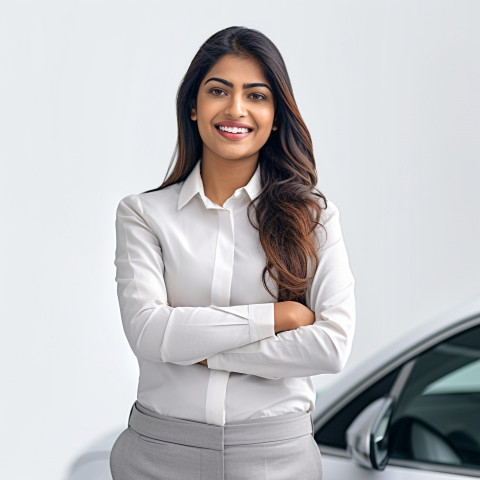 Friendly smiling beautiful indian woman automotive customer service representatives at work white background Friendly smiling beautiful indian woman automotive customer service representatives at work white background