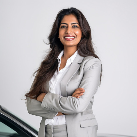 Friendly smiling beautiful indian woman automotive finance manager at work on white background Friendly smiling beautiful indian woman automotive finance manager at work on white background