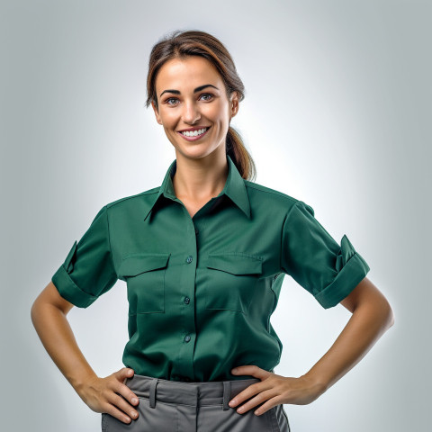 Friendly smiling beautiful woman automotive service manager at work on white background Friendly smiling beautiful woman automotive service manager at work on white background