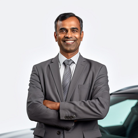 Friendly smiling handsome indian man automotive sales manager at work on white background Friendly smiling handsome indian man automotive sales manager at work on white background